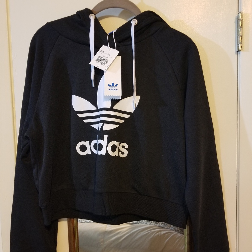 Adidas Black Crop Hoodie Sz L NWT